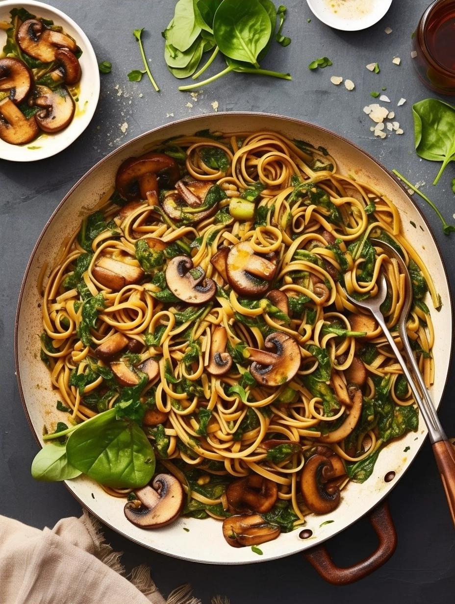 Savory Balsamic Mushroom Spinach Fettuccine