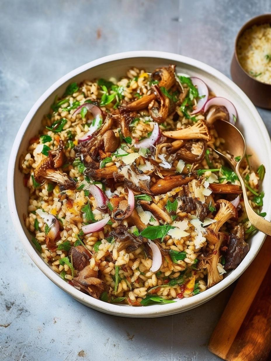 Savory Barley Salad with Buttery Mushrooms and Fried Shallots