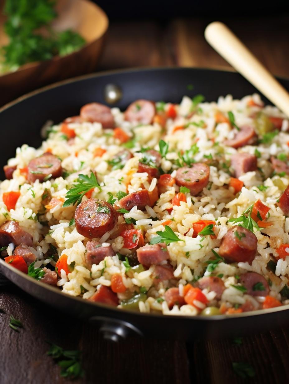 Savory One-Pan Kielbasa, Rice and Beans Fiesta