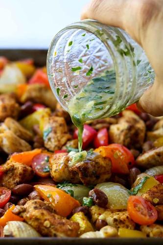 Sheet Pan Chicken Fajitas with Cilantro Lime Vinaigrette