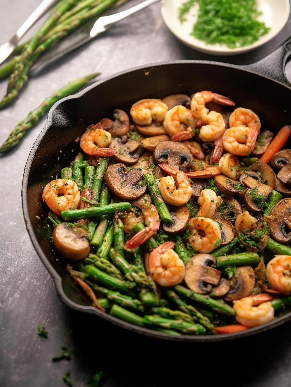 Sizzling Garlic Shrimp with Asparagus and Mushrooms