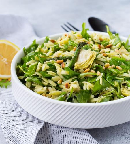 Spring Orzo Salad with Arugula, Asparagus, Pine Nuts