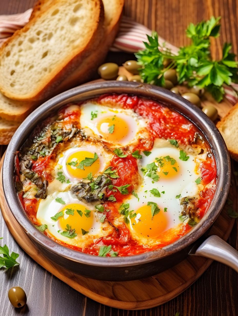 Sun-Drenched Spanish Baked Eggs with Tomatoes and Olives