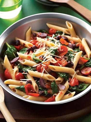 Sun-Kissed Tomato, Olive, and Spinach Pasta