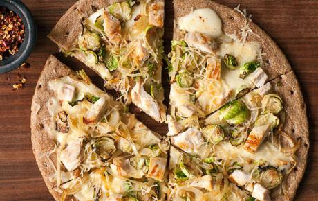 White Pizza with Brussels Sprouts and Chicken