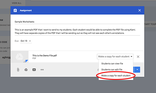 Sending individual copies to students via Google Classroom