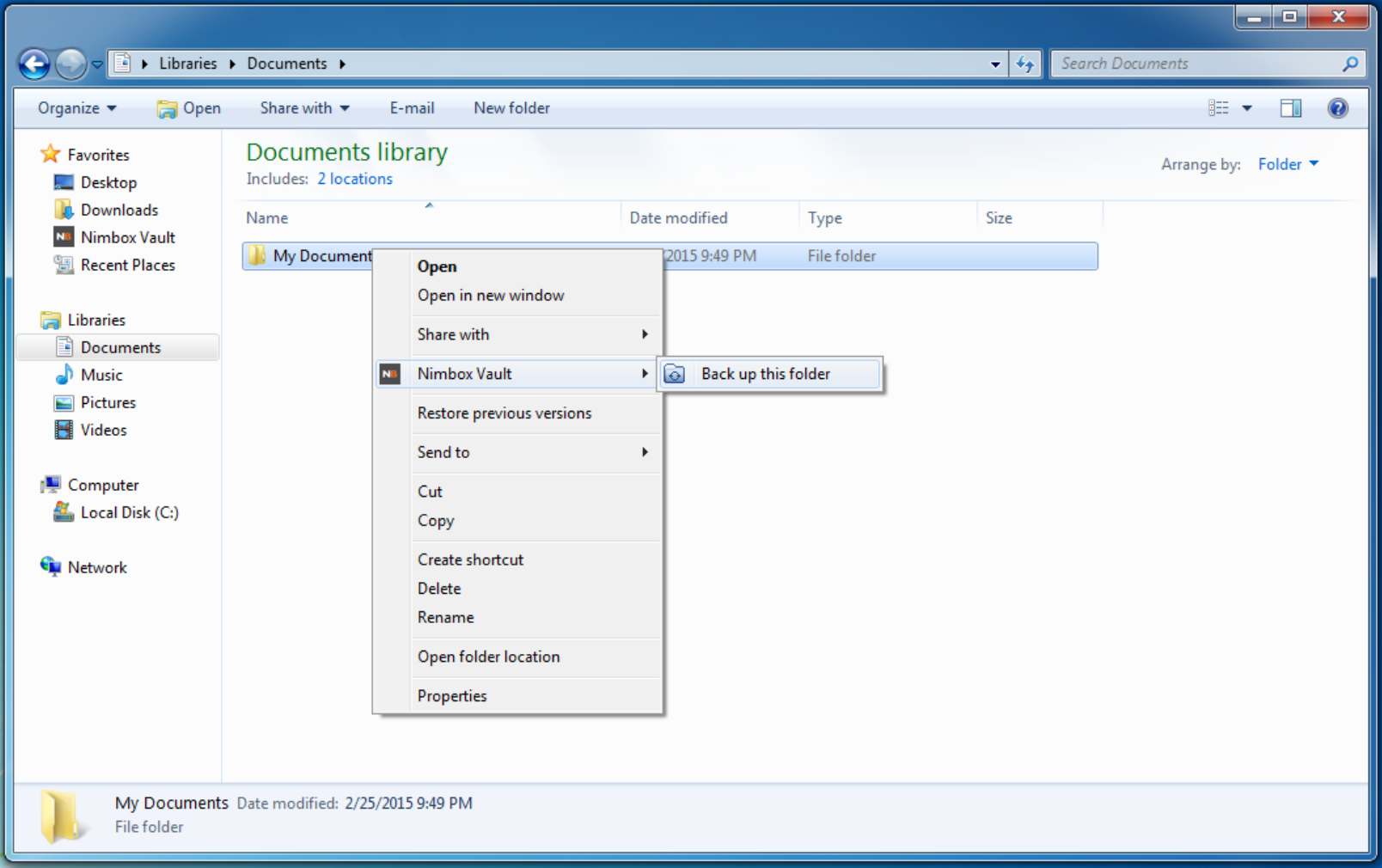 Backup folders on a PC or Server Nimbox