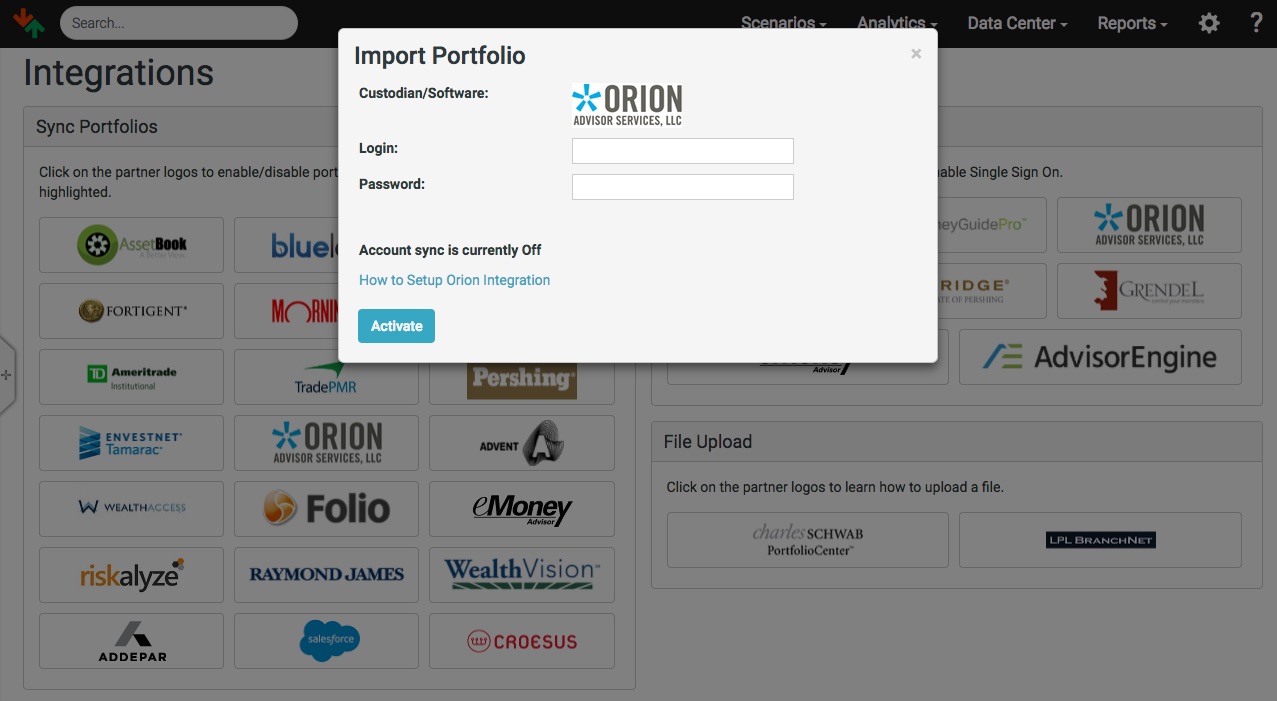 Setting up Orion Portfolio Sync
