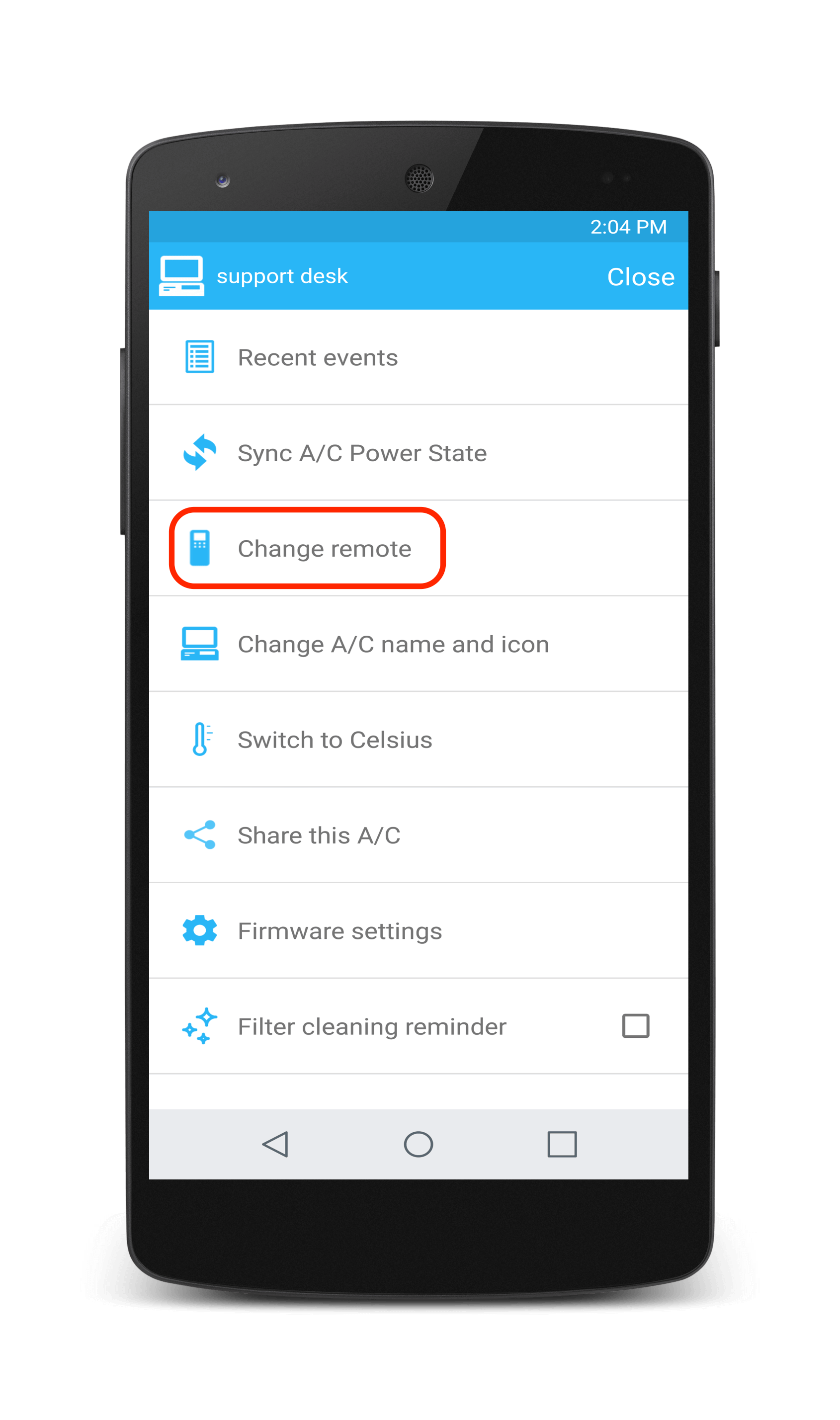 Sensibo app Change remote