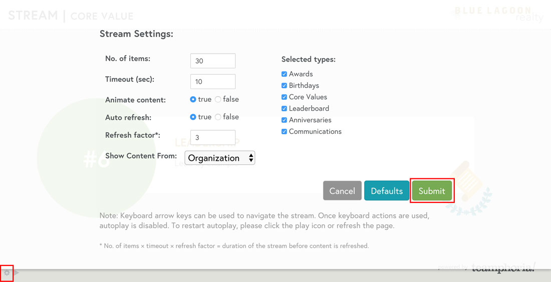 changing settings on tv stream to display company culture