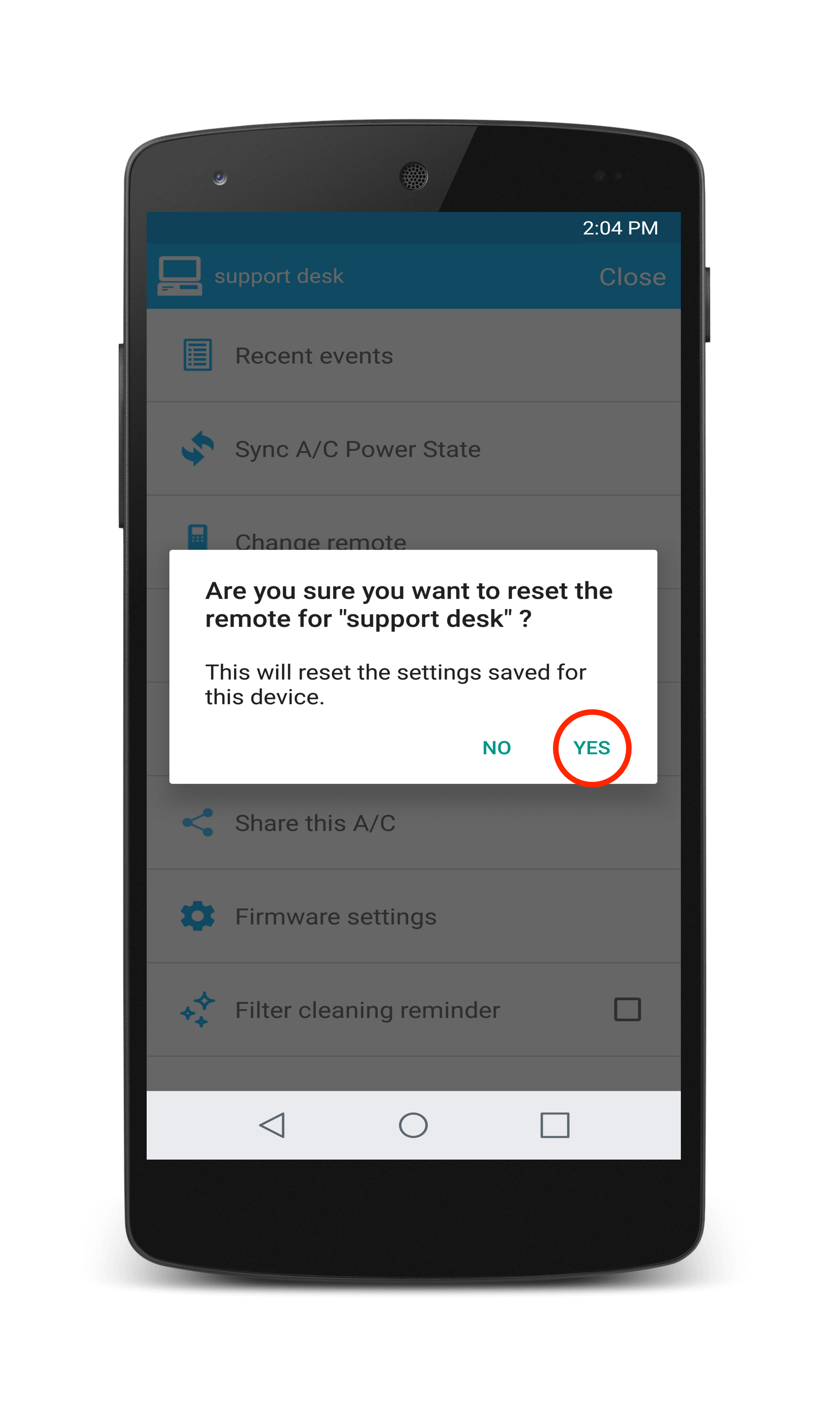 Sensibo app reset remote