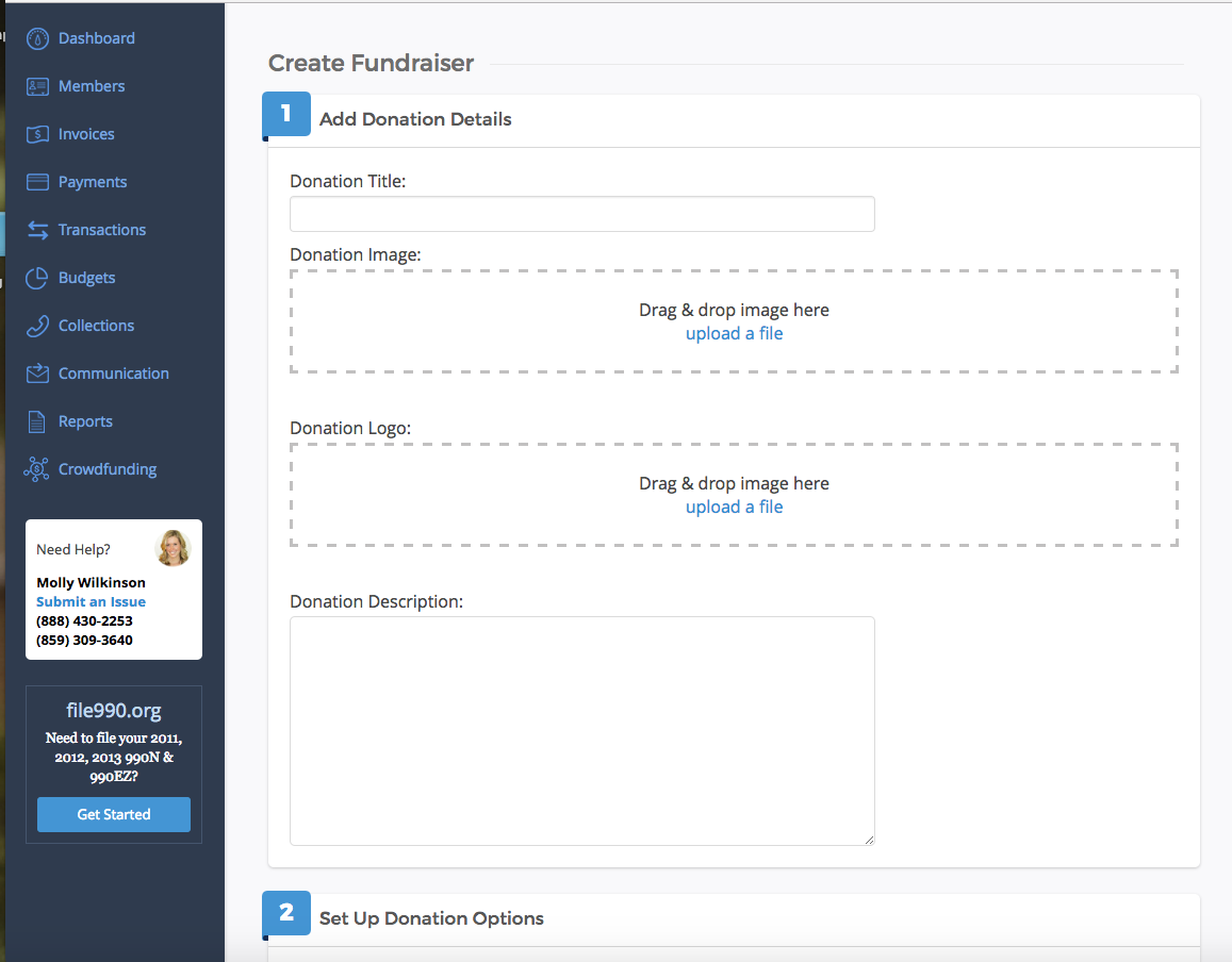 Create Fundraiser form interface