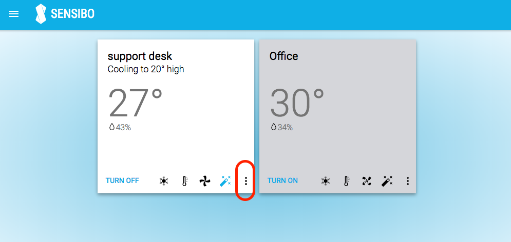 Sensibo Web App more options icon