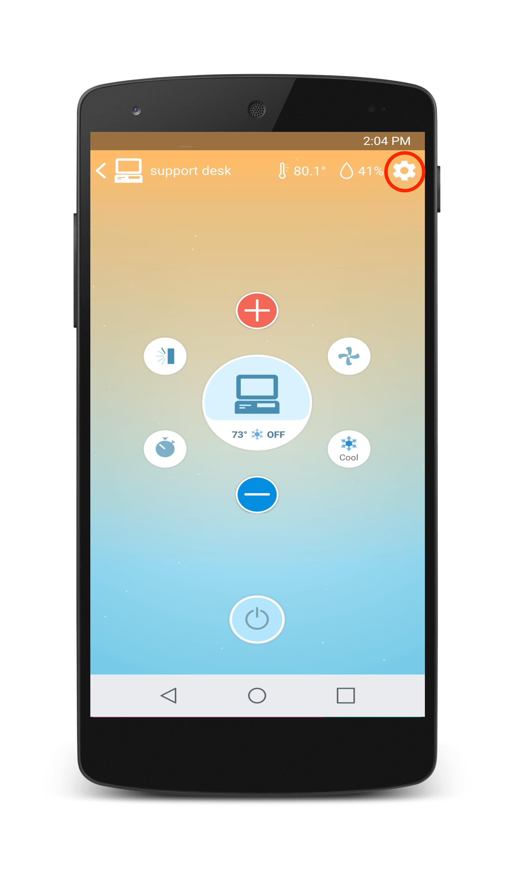Sensibo app Settings wheel