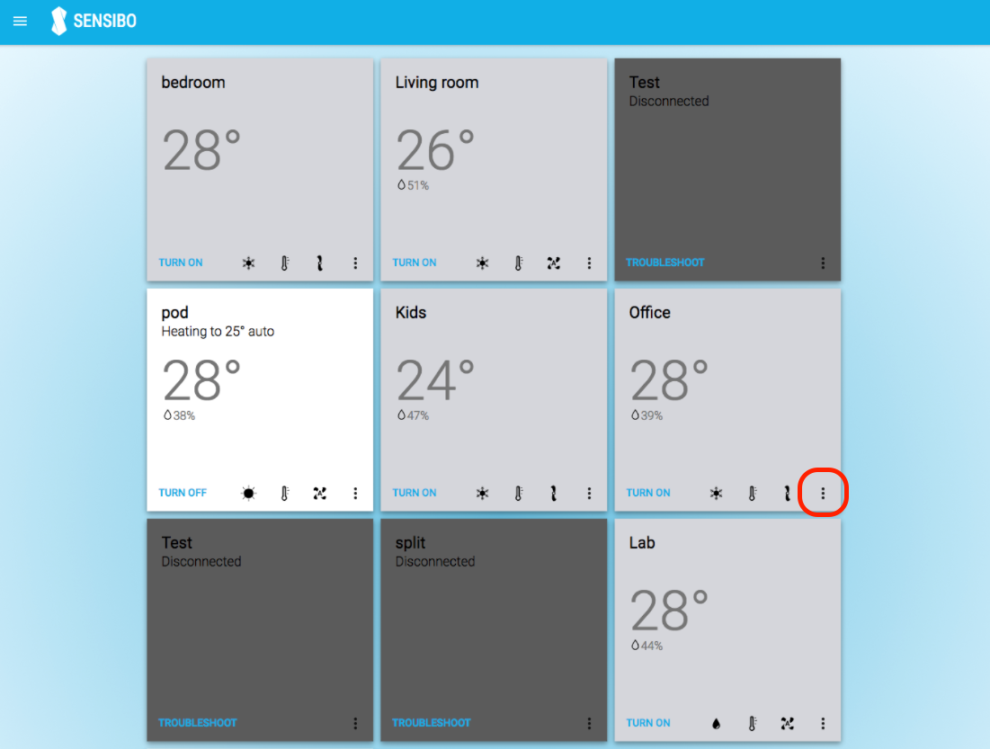 Sensibo options menu
