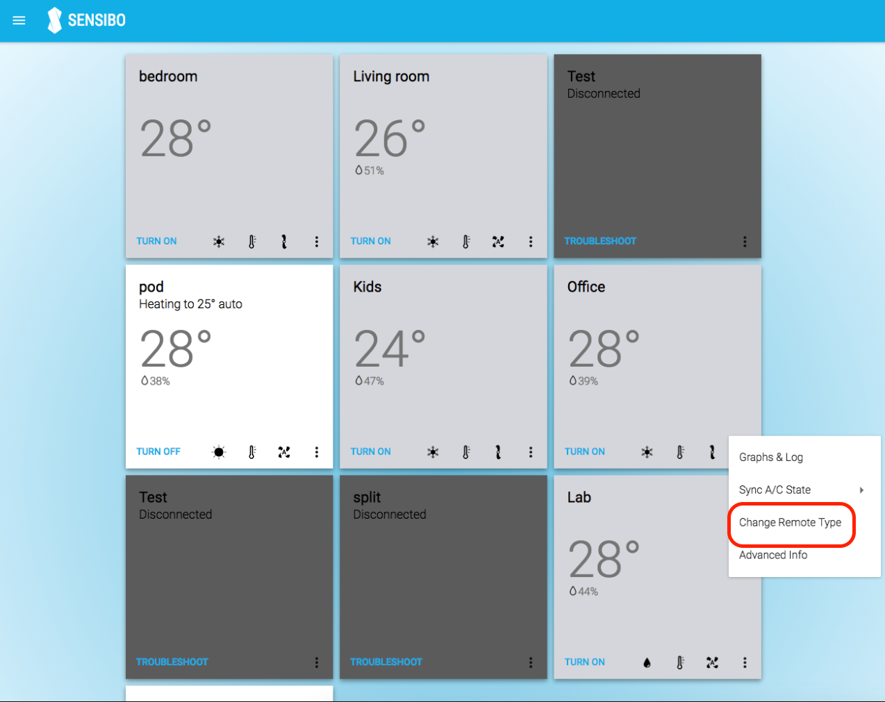 Sensibo Change Remote Type 