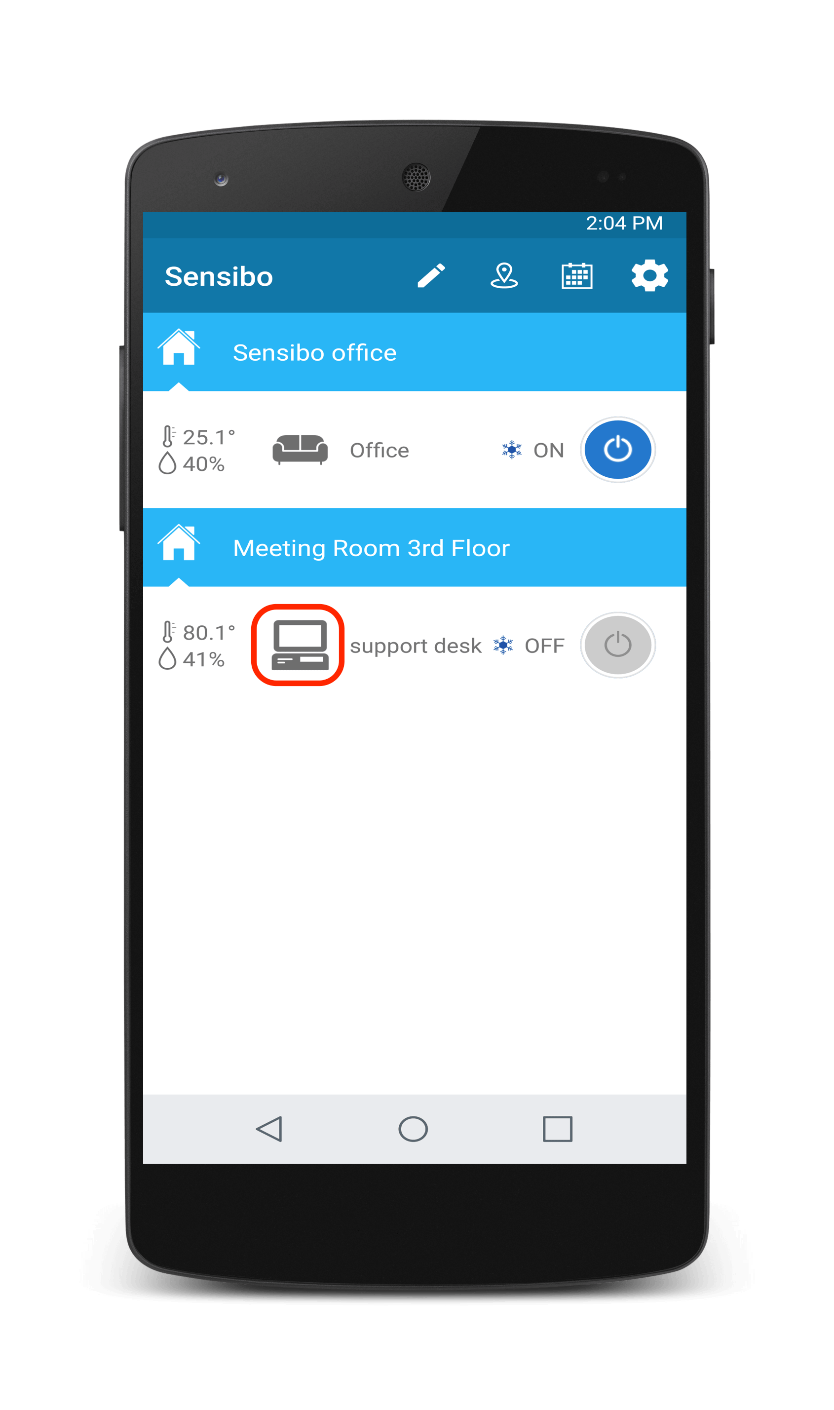 Sensibo app device menu