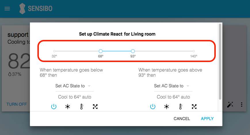 Climate React Screen temperature bar
