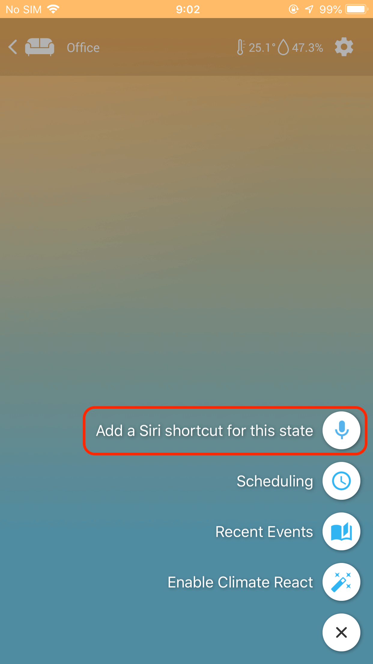 sensibo add siri shortcut for this state
