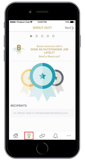 sending employee recognition on employee engagement mobile app