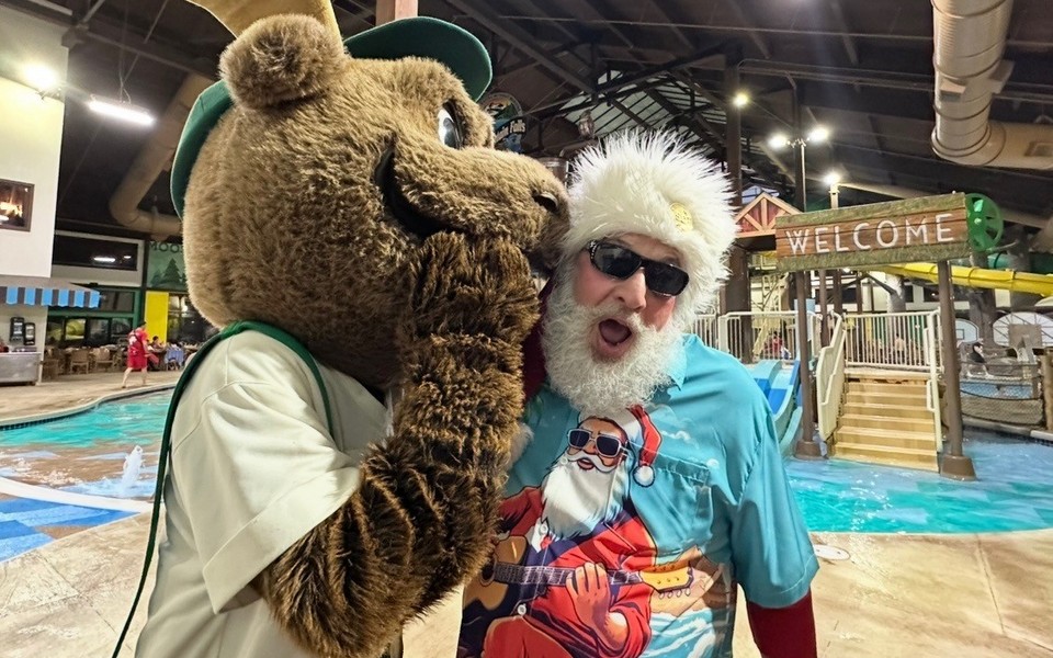 Santa and lifeguards in the waterpark