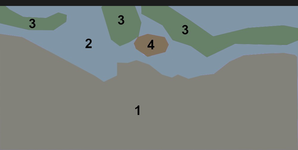 Localisation des 4 zones à observer.