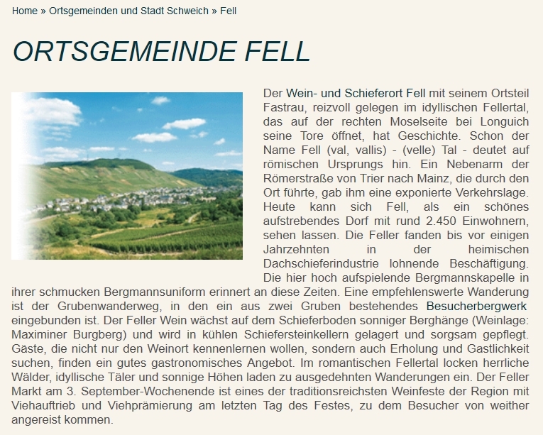 Auszug aus Wikipedia über die Gemeinde Fell