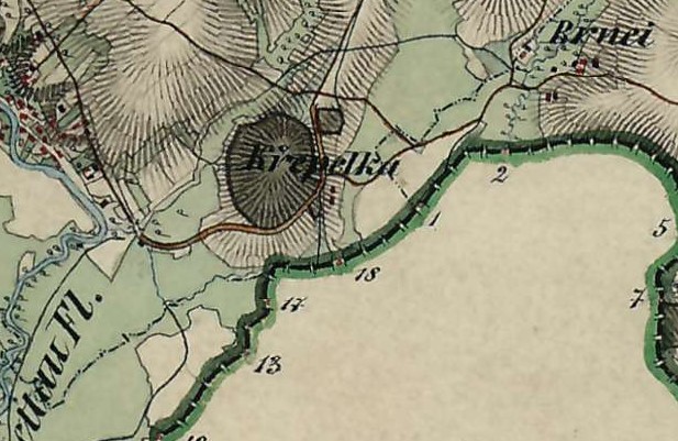 Mapa z roku 1853 a Homolka označena ještě jako Křepelka