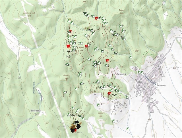 Mapa banských diel v okolí Pukanca