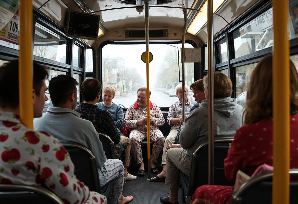 Lidé v pyžamech slavící Pyžamový Den