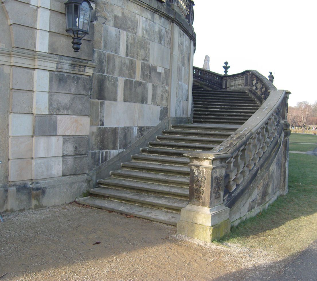 Treppe an der Ostseite von Schloss Moritzburg, auf der Aschenbrödel ihren Schuh verlor