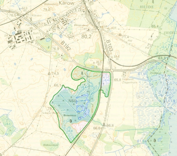 Ausmaße des NSG Brantensee auf einer Karte
