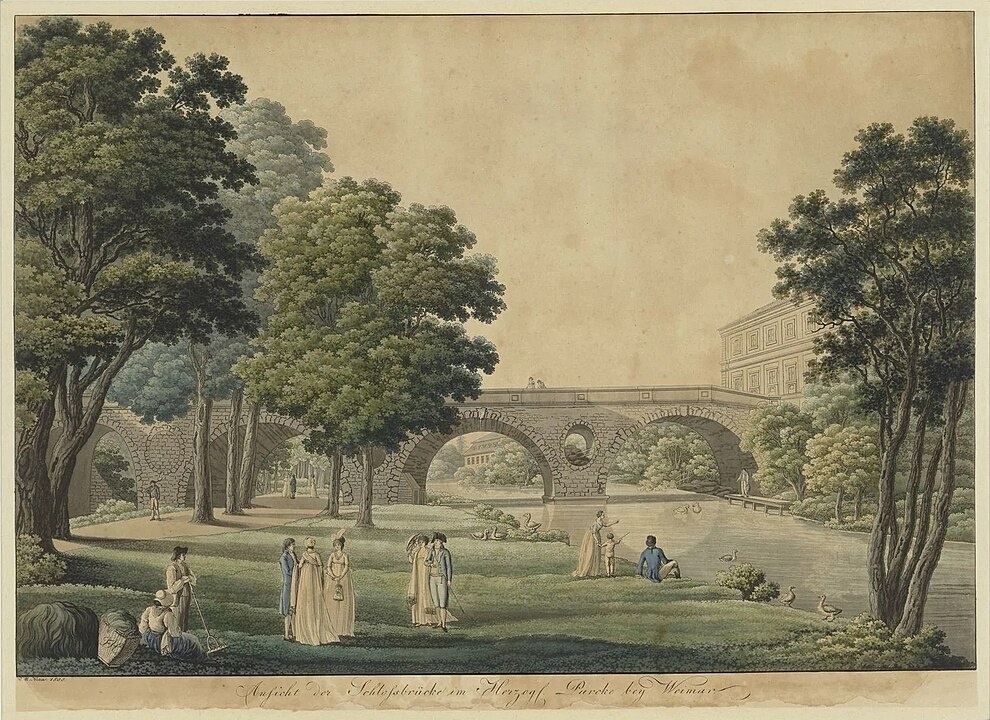 Georg Melchior Kraus – Ansicht der Schloßbrücke im Herzogl. Parck bey Weimar