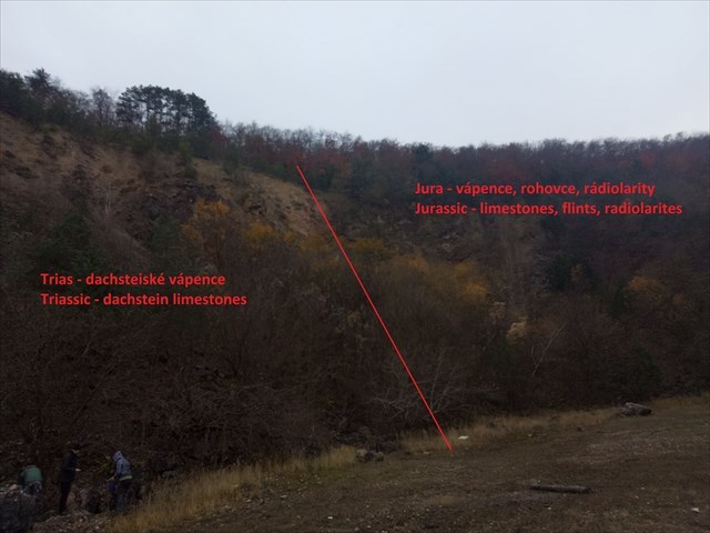Približné rozdelenie hornín kameňolomu podľa veku