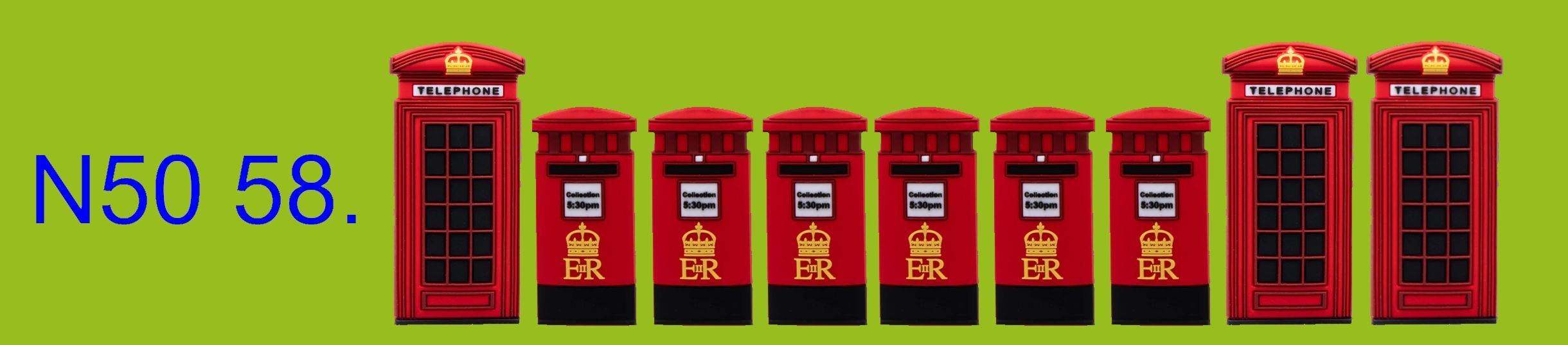 Northern row of letterboxes and telephone boxes