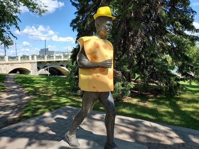 Denny Carr statue dressed in a cheese costume