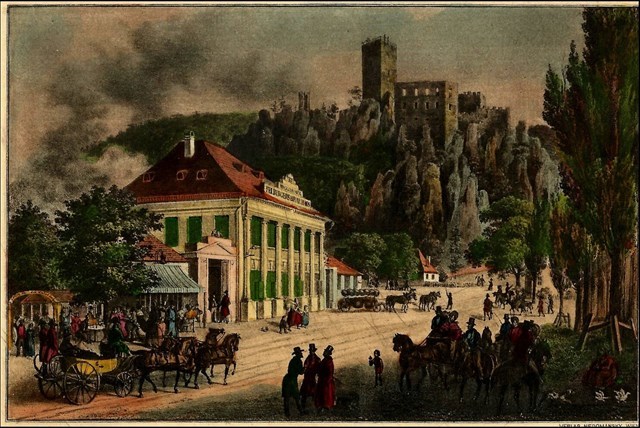 Felbingers Brauhaus mit Blick auf die Ruine Rauhenstein