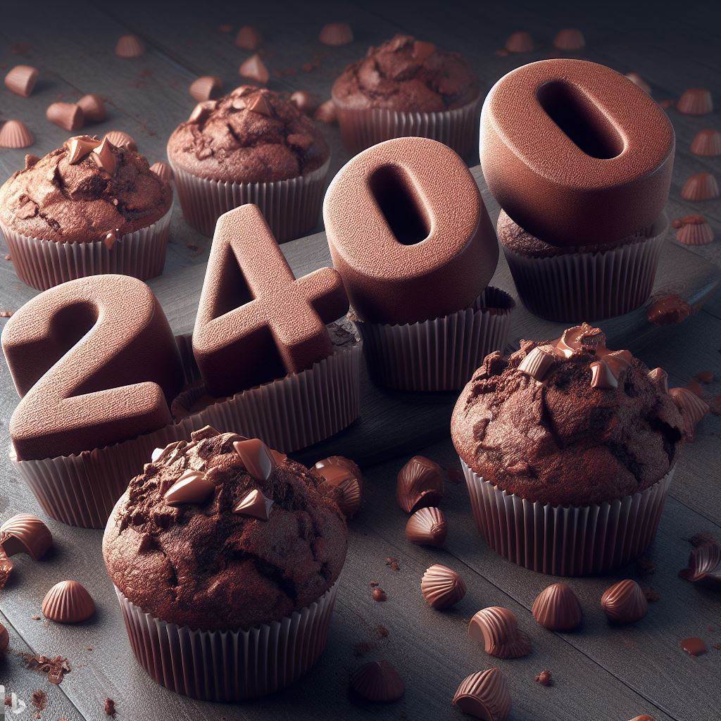 AI genereret billede med Bing - An ultra realistic image of Chocolate muffins and the number 2400.