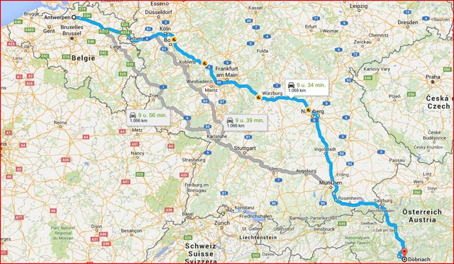 Route Antwerp - Döbriach