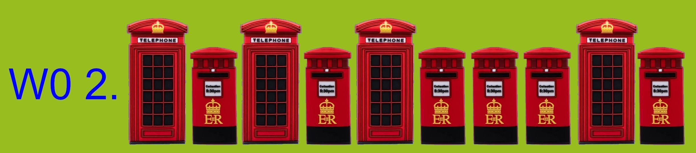 Western row of letterboxes and telephone boxes