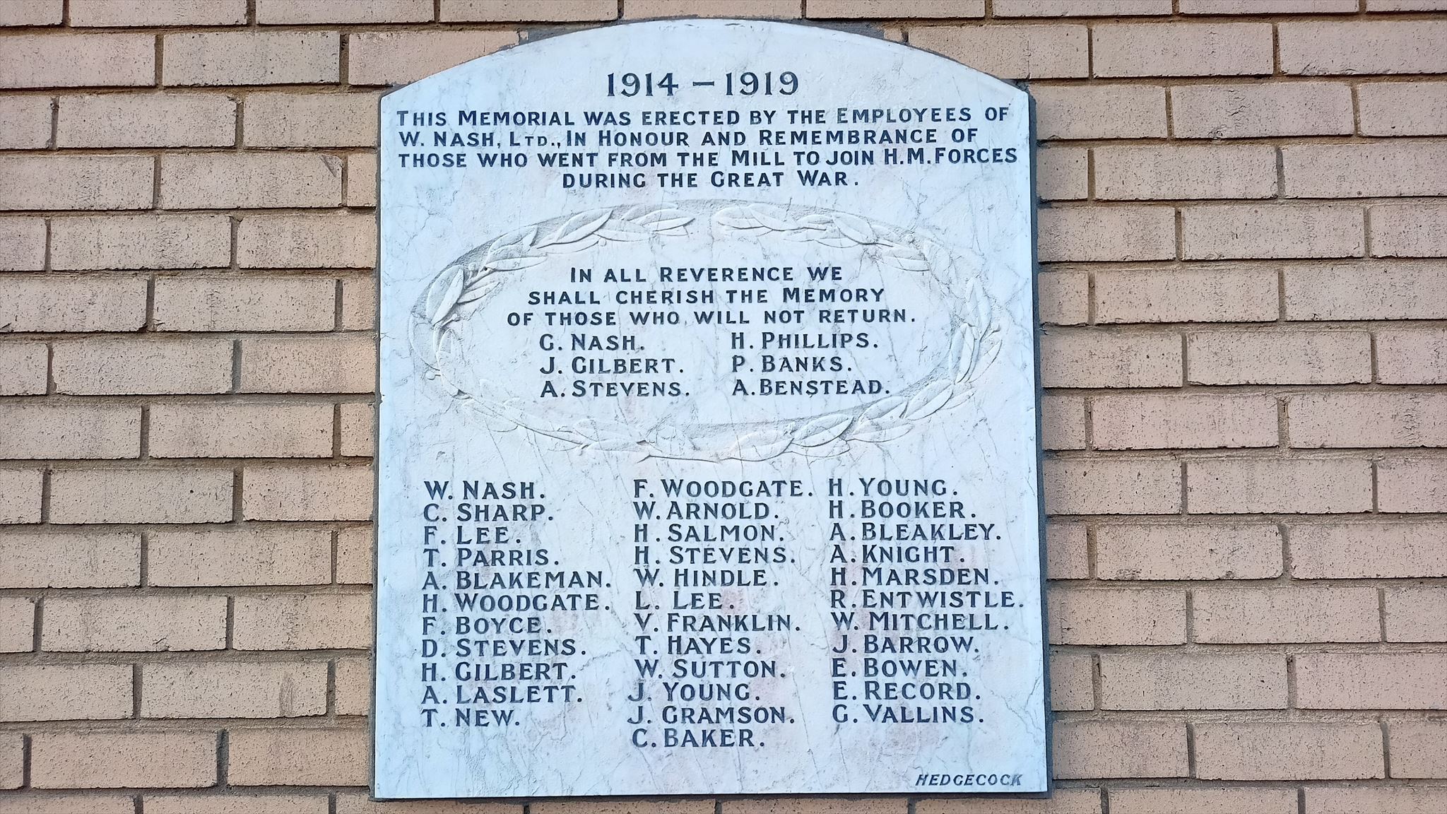 W Nash Ltd war memorial