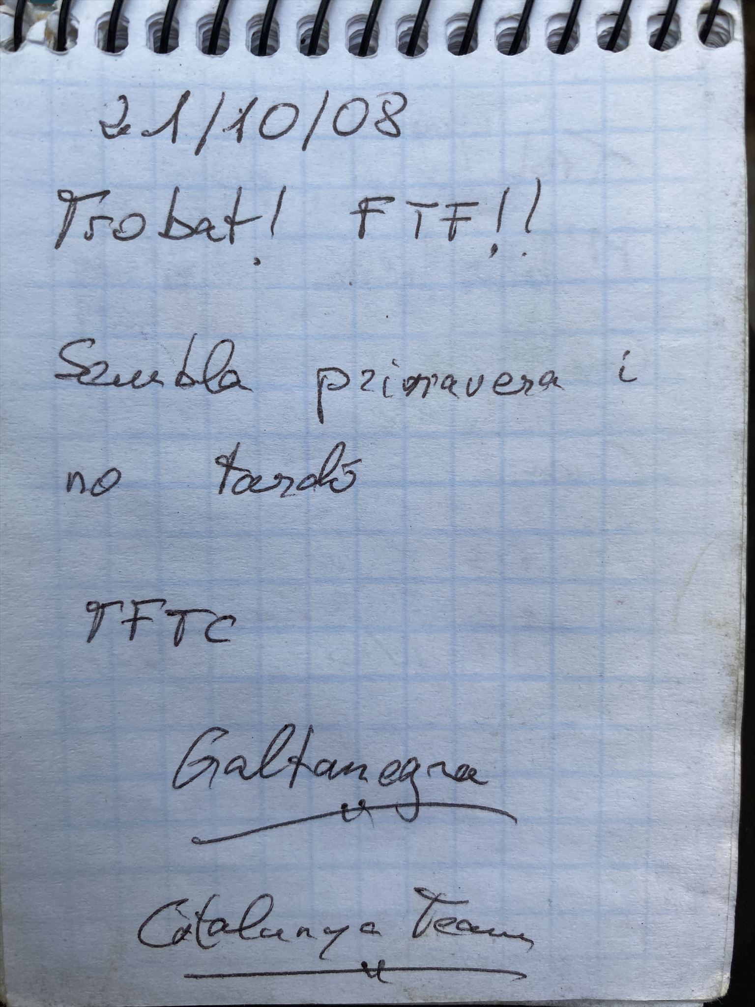 Registre del primer en trobar el tresor.