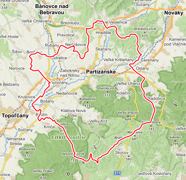 Mapa okresu Partizánske