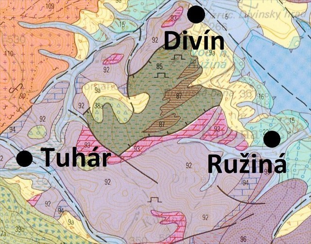 Výrez gelogickej mapy oblasti Tuhára.