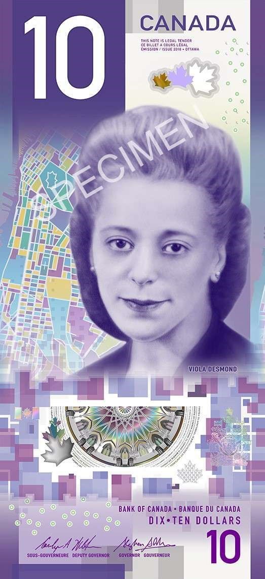 Ten Dollar Bill with Viola Desmond on it