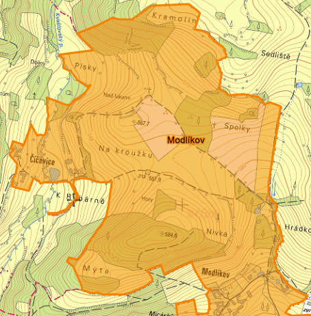 Mapa katastru Modlíkov