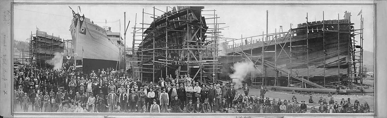 Shipbuilders at the Grays Harbor Yards of the Grant-Smith-Porter Co., Aberdeen, 1919