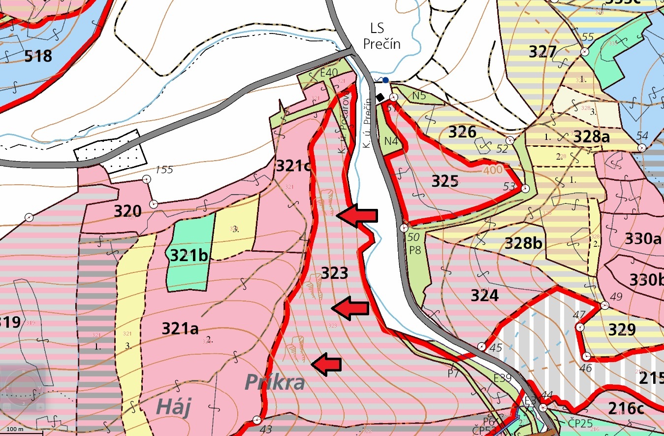 lesnícka mapa zobrazenie skál na Prikrej