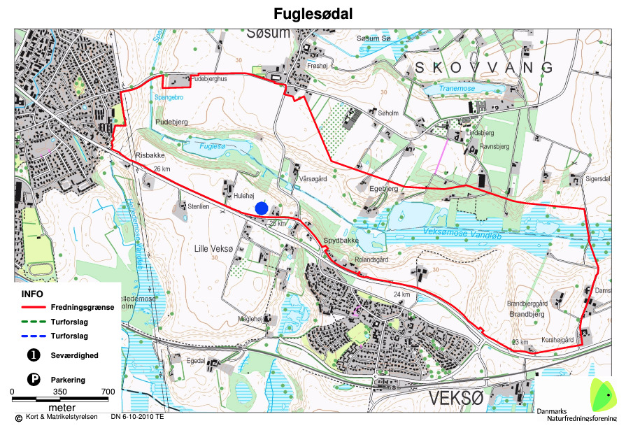 Cachen er ved den blå cirkel
