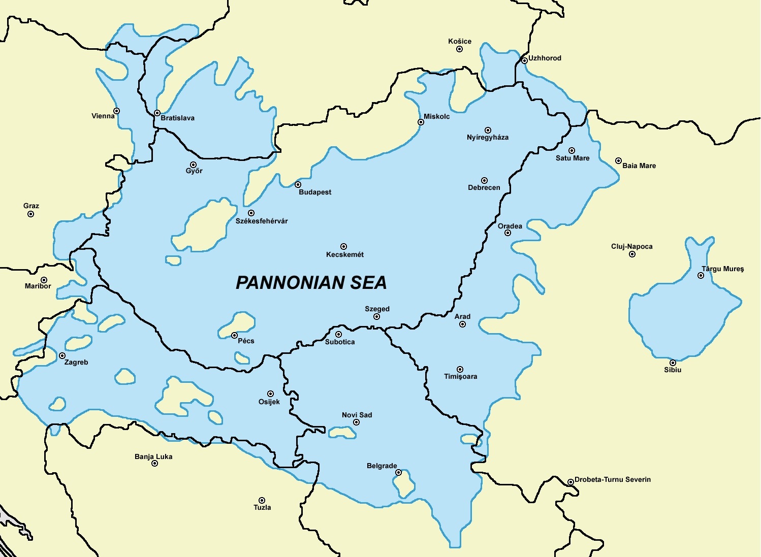 Panónske more, už oddelené od Paratethys. Vek: približne 10 mil. rokov